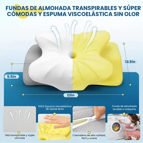 Vista 5 de Almohada cervical para cuello y hombro, almohada de espuma viscoelástica de contorno, almohada ergonómica de apoyo para el cuello para espalda