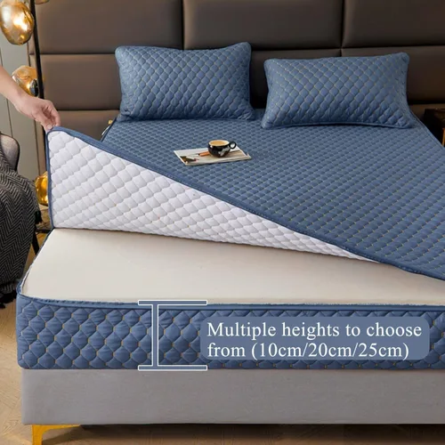 Vista 3 de 6 Side Full Wrap Mattress Protector, Custom Zip Cover & Quilted Topper, Breathable Fabric, Dustproof Encasement, Washable Fitted Sheet(Gray,120 *