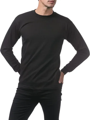 Vista 4 de Pro Club Paquete de 3 camisetas de manga larga de algodón pesado para hombre