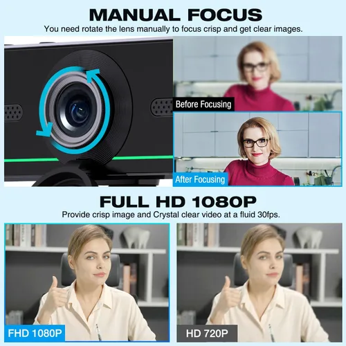 Vista 6 de Gsou - Cámara web 1080P con micrófono para escritorio, corrección automática de luz, cubierta de privacidad, cámara web de computadora, conexión