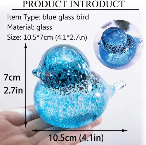 Vista 5 de QFkris Figura de pájaros azules de vidrio soplado hecho a mano de 4", escultura de animales de vidrio artístico, estatua de decoración del hogar