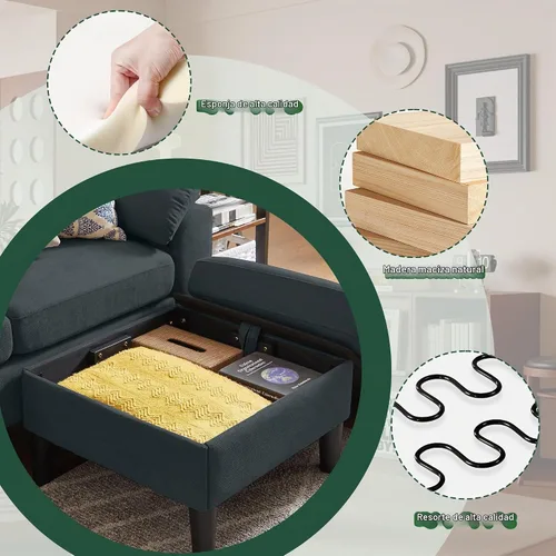 Vista 4 de Juego de sofá seccional convertible de 79", sofá moderno pequeño en forma de L de lino con otomana reversible y silla de acento, sofás de 3 asientos