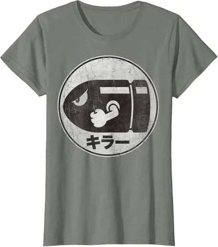 Vista 12 de Super Mario Camiseta con logotipo de Bullet Bill Distressed en Kanji