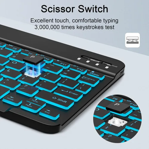 Vista 8 de Combo de teclado y mouse inalámbricos, teclado y mouse Bluetooth recargables con retroiluminación de 7 colores y receptor USB inalámbrico de 2.4
