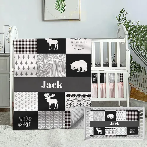 Vista 7 de Juego de ropa de cama de bebé personalizado para bebés niños, juego de ropa de cama de bebé personalizado con nombre, ropa de cama de bebé de Cowboy