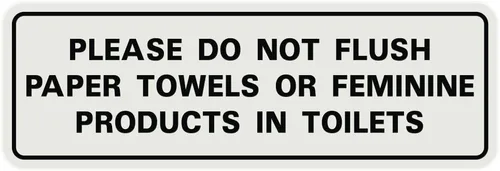 Vista 9 de All Quality Estándar Please Do Not Flush Toallas de papel o productos femeninos en inodoros puerta o pared Letrero Negro - Pequeño (1 paquete)