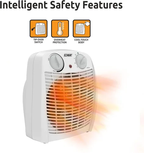 Vista 4 de EZ-HEAT Calentador de espacio portátil para interiores de 750/1,500 vatios con termostato ajustable, sensor de sobrecalentamiento, interruptor