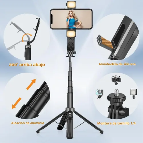 Vista 7 de UTEBIT Trípode de palo selfie de 40 pulgadas con luz, trípode extensible