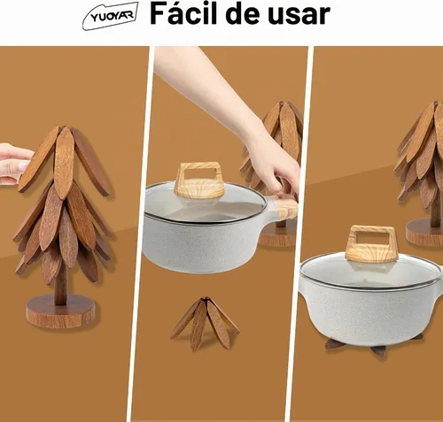 Vista 3 de Yuoyar - Juego de salvamanteles de madera en forma de árbol para mesa de café, cocina
