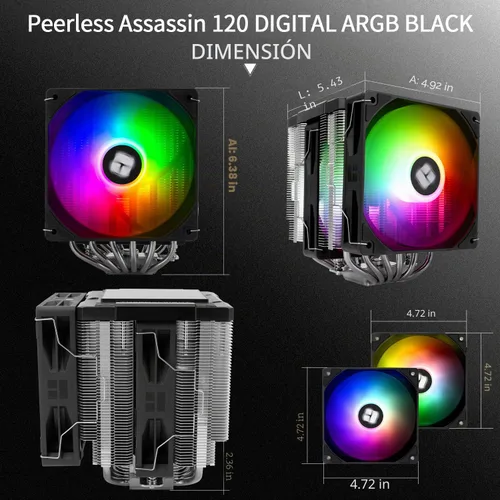 Vista 7 de Thermalright Peerless Assassin 120 Digital ARGB Negro Enfriador de aire para CPU, Cubierta superior con pantalla digital, Enfriador de CPU