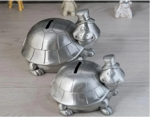 Vista 2 de Alcancía decorativa de longevidad, alcancía de tortuga, aleación de zinc, caja de dinero de metal retro, juego creativo para niños, niñas y niños