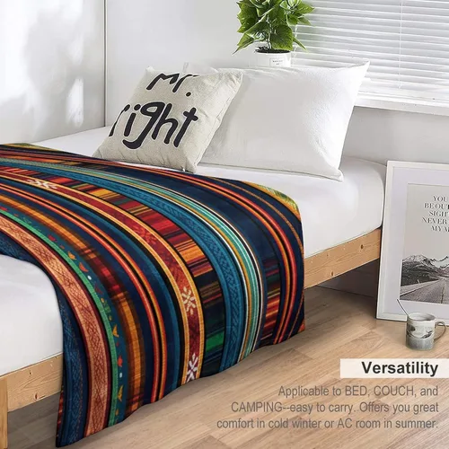Vista 5 de Manta bohemia mexicana retro a rayas multicolor, manta bohemia étnica cálida de 30 x 40 pulgadas, suave manta de felpa mullida y acogedora manta