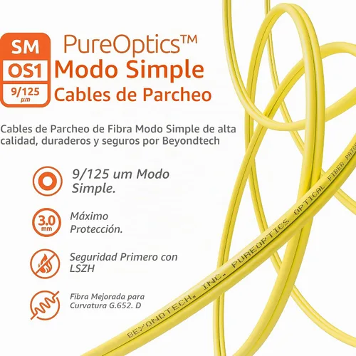 Vista 4 de BEYONDTECH Cable de conexión de fibra LC a LC de 1m (3.28 pies) – Cable de fibra óptica dúplex monomodo UPC – núcleo de 9/125µm, compatible con OS1