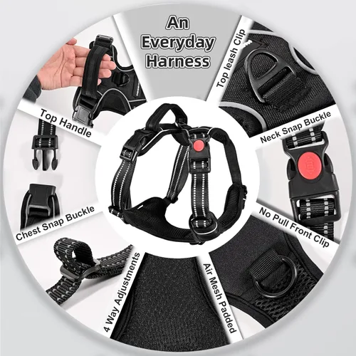 Vista 3 de Arnés para perro sin tirón y correa - Chaleco ajustable suave y acolchado, chaleco Oxford reflectante con asa de fácil control para perros pequeños