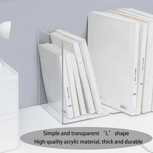 Vista 3 de 8 sujetalibros transparentes de acrílico para estantes, plástico resistente para oficina en casa
