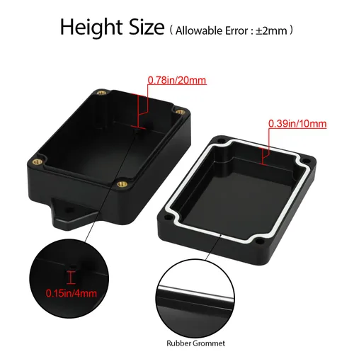 Vista 4 de Caja de conexiones impermeable a prueba de polvo IP65 de plástico ABS, proyecto eléctrico universal con oreja fija, color negro, 3.26"x 2.28"x 1.29