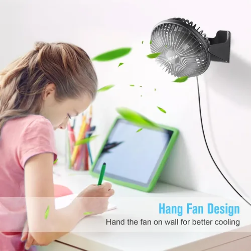 Vista 6 de BESKAR Ventilador de escritorio pequeño USB, ventiladores portátiles con 3 velocidades de flujo de aire fuerte, funcionamiento silencioso y rotación