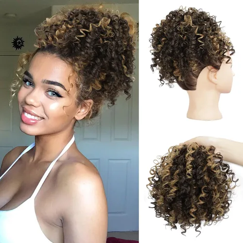 Vista 7 de Extensión de cola de caballo rizada con cordón para mujeres negras, extensión de cola de caballo con cordón, extensiones de cabello rizado