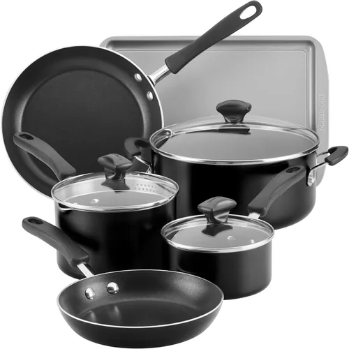 Vista 26 de Farberware Cookstart DiamondMax - Juego de utensilios de cocina, ollas y sartenes antiadherentes, aptos para lavavajillas, incluye bandeja