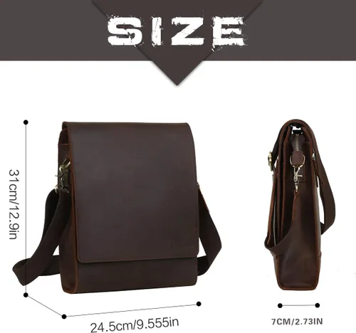 Vista 2 de Leathario Bolso bandolera de cuero genuino para hombre, bolso de hombro para hombre, pequeño mensajero, retro, viaje, trabajo