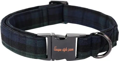 Vista 13 de Collar de perro de Navidad de Unique Style Paws con hebilla de plástico y colgante, a cuadros rojo y negro, collares de algodón para cachorros
