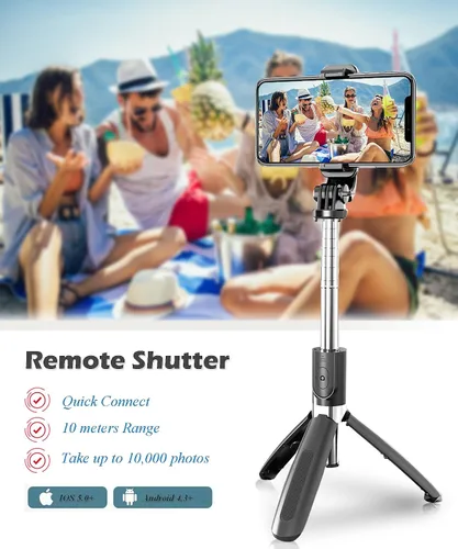 Vista 3 de Trípode para selfie stick extensible para teléfono con control remoto inalámbrico, portátil, ligero, para grabación de video, trípode de viaje
