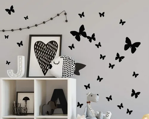 Vista 3 de Calcomanías de pared de mariposa negra, decoración de dormitorio de niñas, decoración de dormitorio para niños, guardería de bebé, adolescentes Negro