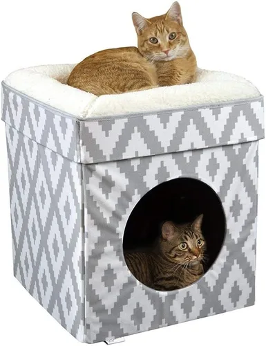 Vista 8 de Kitty City Muebles de cubo para gatos de interior, cubo gris