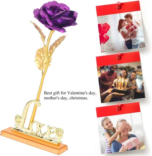 Vista 4 de Flor de lámina de oro de 24 quilates con lámina de oro artificial, regalo romántico para decoración de mesa del hogar ()