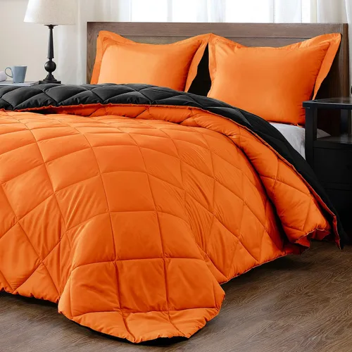 Vista 16 de Juego de edredón reversible alternativo de 5 piezas (rojo/rosa, Queen (88 x 88 pulgadas), 1 edredón con 4 fundas de almohada, algodón suave, 1000