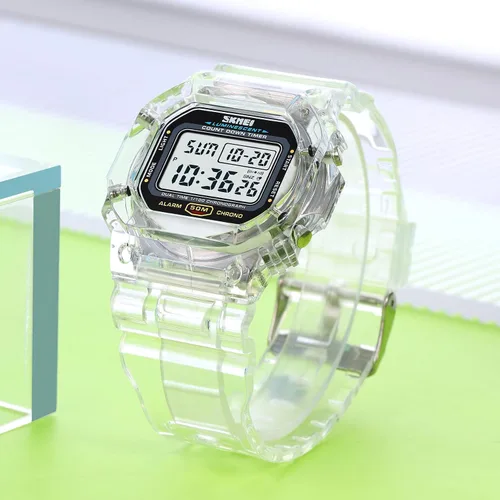 Vista 4 de Gosasa Unisex Square Transparent Digital Watch with Chronograph Timer A Blanco