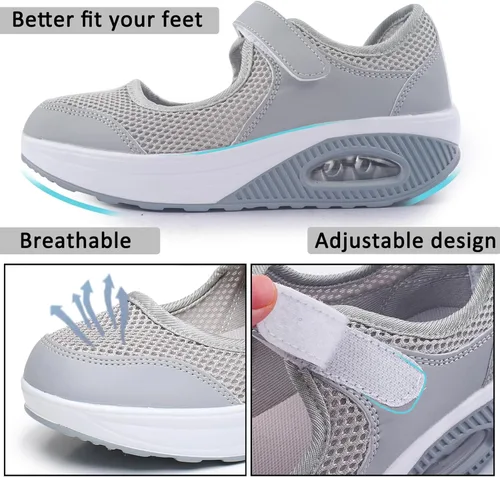 Vista 2 de Zapatos de enfermería de trabajo para mujer, antideslizantes, ajustables y transpirables, para caminar, fitness, informal, enfermería, ortopédicos