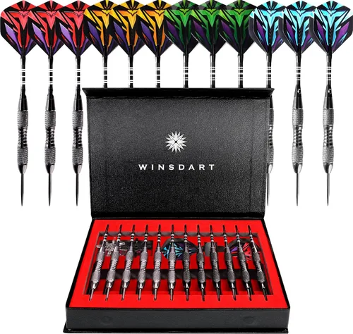 Vista 9 de WINSDART Steel Tip Darts 12 Pack Set with Nonslip Iron Barrel Aluminum Dart Shafts and Flights Darts Sharpener an Gift Box