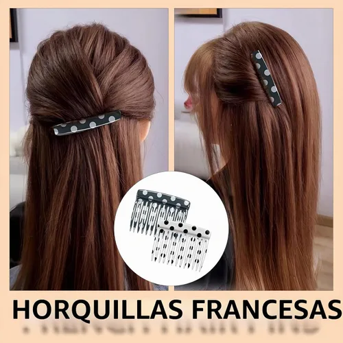 Vista 2 de 2 peines laterales franceses para mujer, accesorios para peinar el cabello, pinzas decorativas para el cabello (lunares)