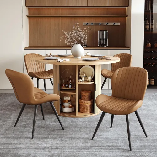 Vista 43 de Miereirl Moderno juego de comedor de 5 piezas para mesa redonda de madera de 4,31.5 pulgadas con estante de almacenamiento semiabierto y puerta