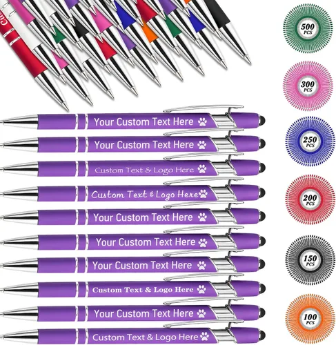 Vista 17 de Bolígrafos personalizados personalizados con nombre de flor de nacimiento a granel, bolígrafo grabado personalizado con lápiz capacitivo, logotipo