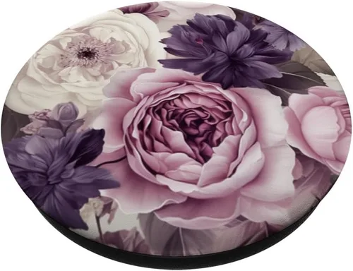 Vista 2 de Elegant Blush Pink & Purple Vintage Floral Rose PopGrip estándar y Peony PopSockets