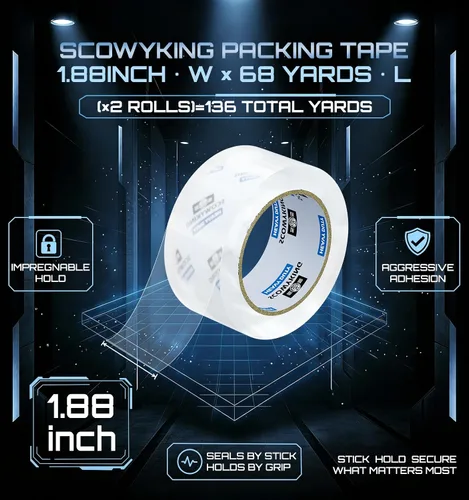 Vista 3 de 2 rollos de cinta de embalaje transparente, 4,7 cm x 62 m, 0,07 mm de grosor - Cinta de envío resistente para mudanzas, sellado de cajas, embalaje