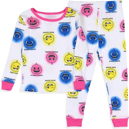 Vista 4 de Komar Kids Baby Shark - Conjunto de pijama familiar de 4 piezas para niñas pequeñas