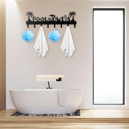 Vista 6 de Capoda Toallero de piscina de metal, para colgar en la pared, toallero de playa, toallero de verano con 8 ganchos para almacenamiento de toallas