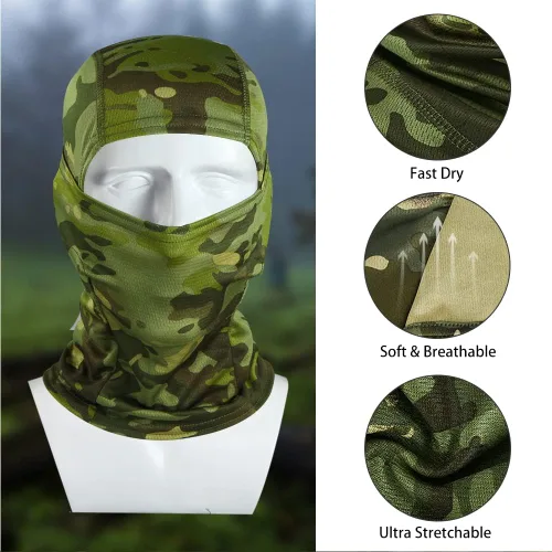Vista 2 de Máscara facial de camuflaje militar bandana pasamontañas capucha para hombres y mujeres entrenamiento táctico ciclismo esquí resistente al viento