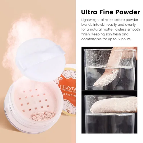 Vista 7 de Polvo de cara suelta de ajuste rosa, control de aceite minimiza los poros, maquillaje suelto para hornear cara, polvo fijador de maquillaje, acabado