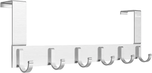 Vista 9 de Ganchos de puerta para colgar en la puerta, organizador de aluminio para toallas, soporte para baño Kithchen, 5 ganchos para colgar sobre la puerta