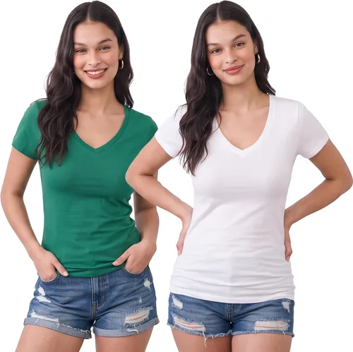 Vista 175 de Emmalise Camiseta de manga corta para mujer, cuello en V, tallas junior y plus