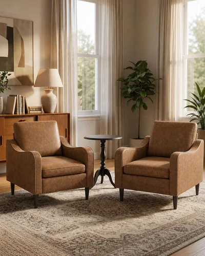 Vista 15 de LEVELEVE Silla con brazo Accent – marrón claro, silla de lectura cómoda tapizada para sala de estar, dormitorio, apartamento, sala de espera