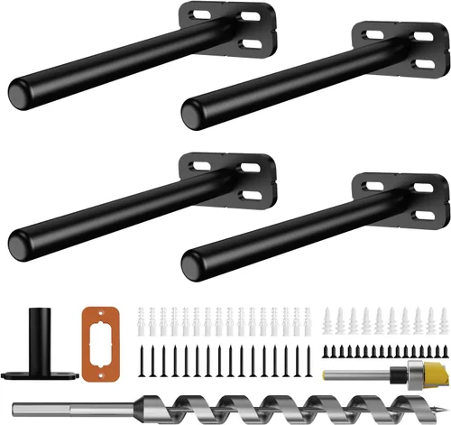 Vista 13 de 4 piezas de soportes de estante de pared resistentes para estantes flotantes ocultos, soportes de estante negros decorativos para estantes flotantes