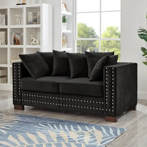 Vista 16 de Harper & Bright Designs Juego de sofá tapizado de terciopelo moderno de 2 piezas de 2 + 3 plazas con espacio de almacenamiento, sofá biplaza y sofá