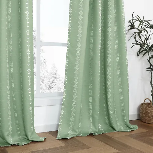 Vista 14 de Lino Rosa Cortinas de Crema y Negro para Cocina, Cortinas Opacas Bohemias para Ventana de Baño y Sala de Estar, 45 Pulgadas de Largo