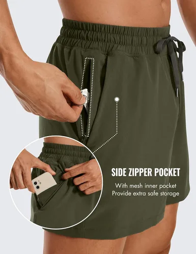 Vista 4 de CRZ YOGA Pantalones cortos de entrenamiento sin forro para hombre, ligeros, de secado rápido, para correr, deportes, gimnasio, con bolsillos