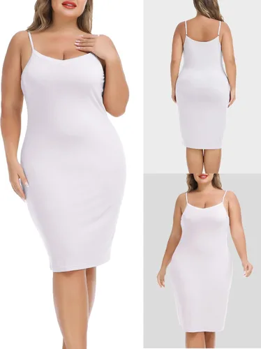 Vista 2 de Vlazom Vestidos de talla grande para mujer, con cuello en V, suave camisón con tirantes delgados ajustables, mini vestido casual debajo